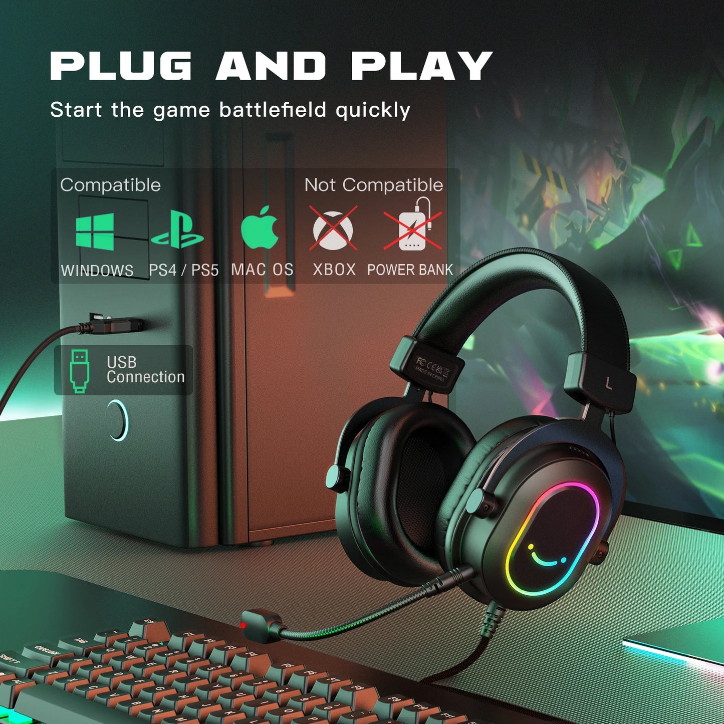RGB Gaming Headset With Mic 7.1 Surround & 3 EQ Modes