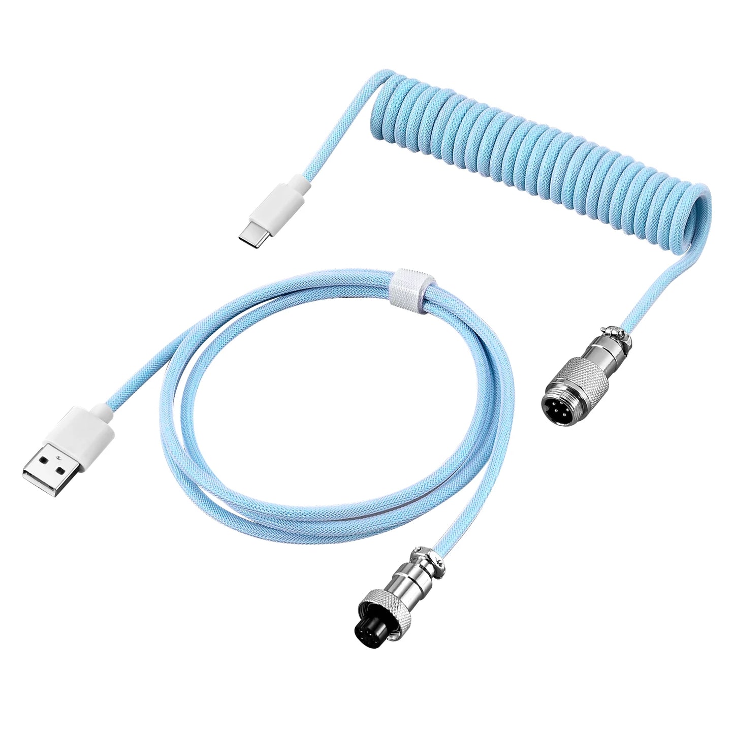 Blue Color Coiled USB-C Mechanical Keyboard Cable with Aviator Connector