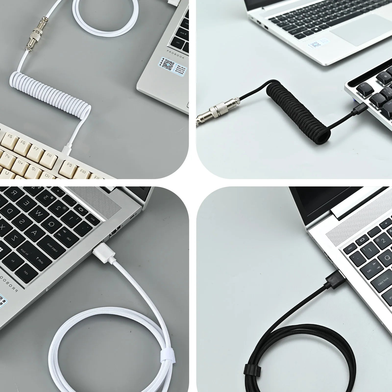 Coiled USB-C Mechanical Keyboard Cable with Aviator Connector