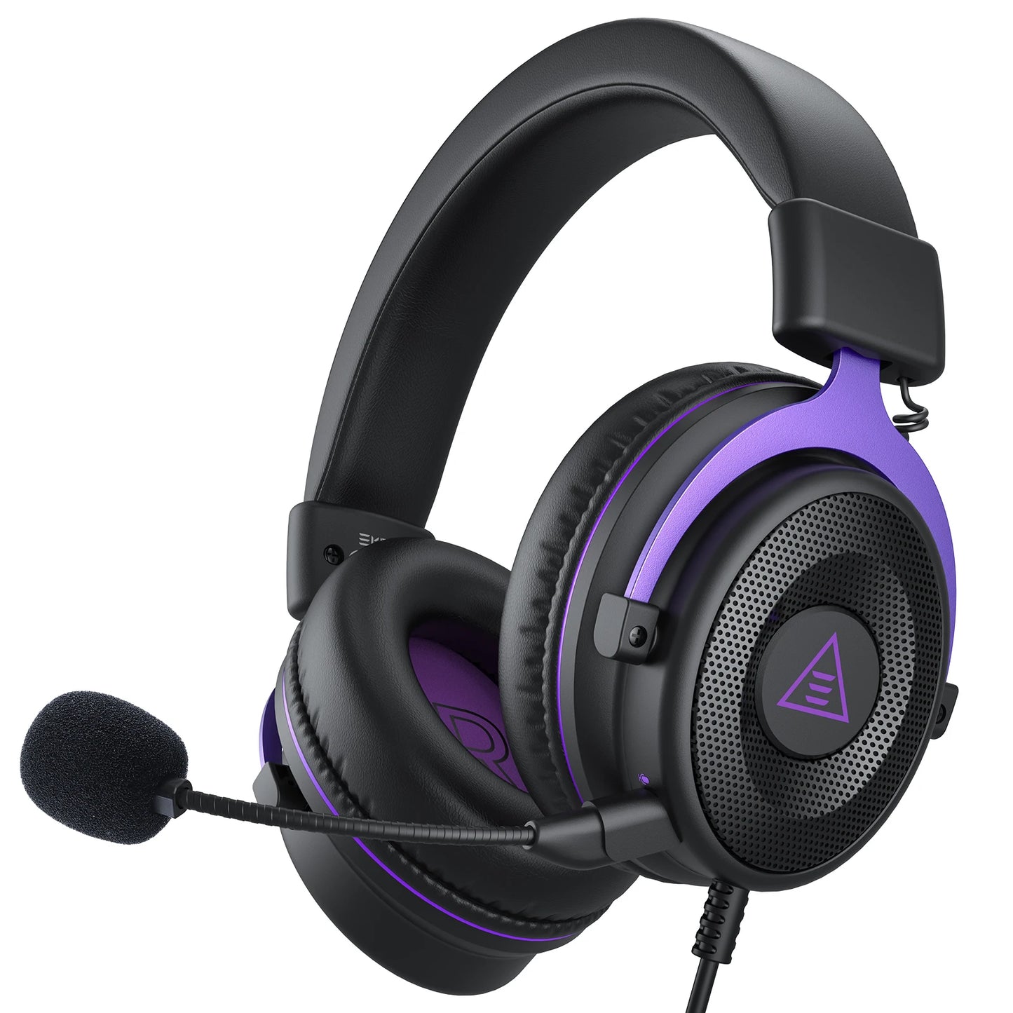 Black Purple Color Wired Gaming Headset With 50mm Drivers & Detachable Mic