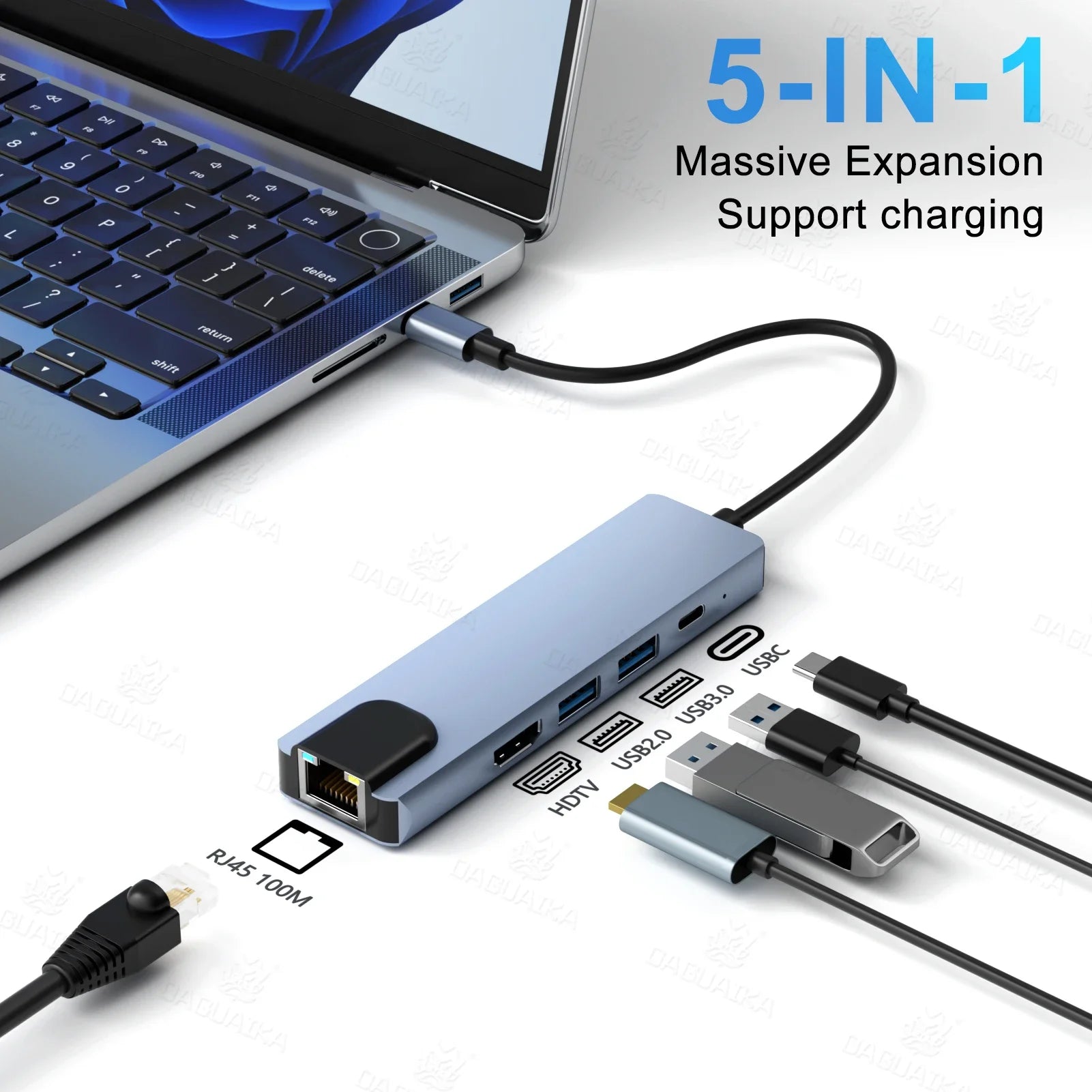 5 in 1 Color USB-C Hub 8-in-1 Adapter with 4K HDMI and RJ45