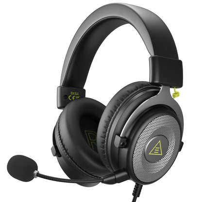 Black Silver Color Wired Gaming Headset With 50mm Drivers & Detachable Mic