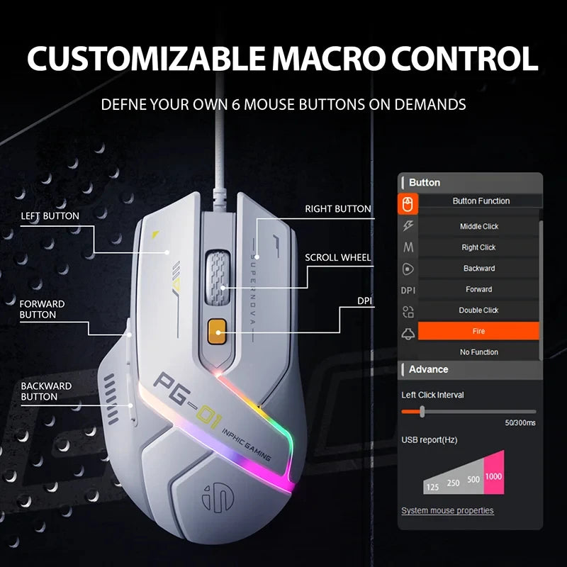 Wired RGB Gaming Mouse With 12800 DPI And 6 Buttons