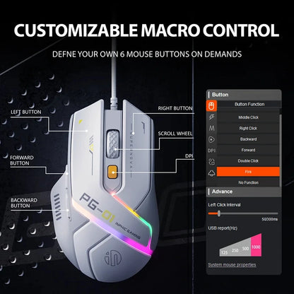 Wired RGB Gaming Mouse With 12800 DPI And 6 Buttons