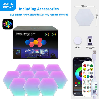 10PCS BT App Color RGB Hexagon Wall Light with App Control and Music Sync