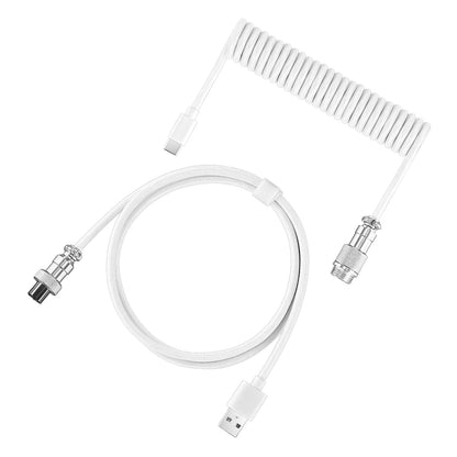 White Color Coiled USB-C Mechanical Keyboard Cable with Aviator Connector