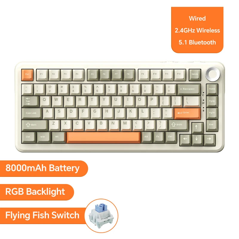 Yellow-Fish Switch Color 75% Mechanical Gaming Keyboard With RGB And TFT Screen