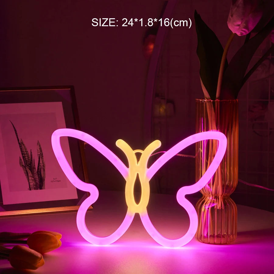 Butterfly Emitting Color LED Letter Neon Night Light – Double-Sided Decorative Sign