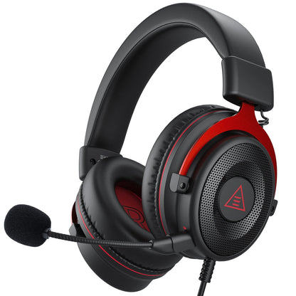 Black Red Color Wired Gaming Headset With 50mm Drivers & Detachable Mic