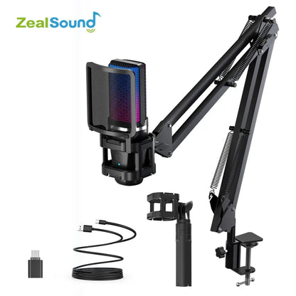 black Color RGB USB Condenser Microphone Kit With Boom Arm & Tripod