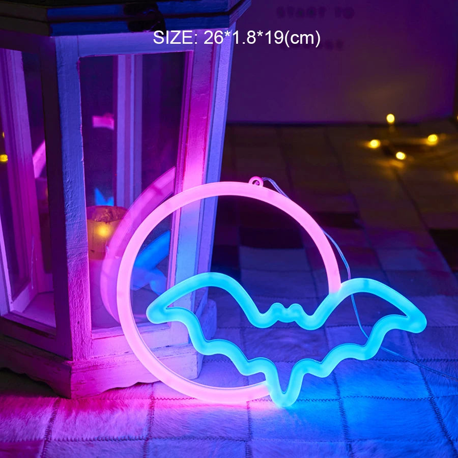 Moonnight Bat Emitting Color LED Letter Neon Night Light – Double-Sided Decorative Sign