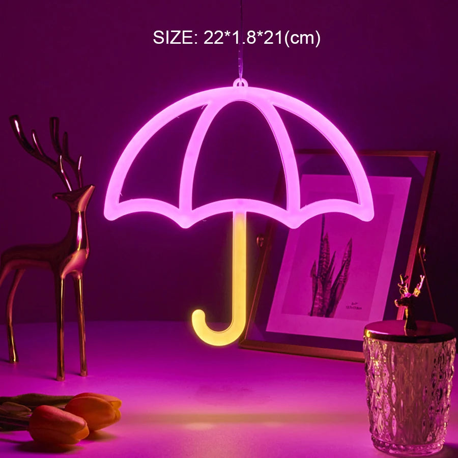 Umbrella Emitting Color LED Letter Neon Night Light – Double-Sided Decorative Sign