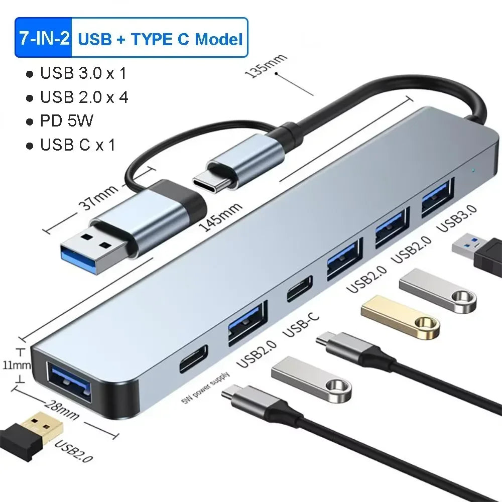 7 in 2 Color USB-C Hub 8-in-1 Adapter with 4K HDMI and RJ45