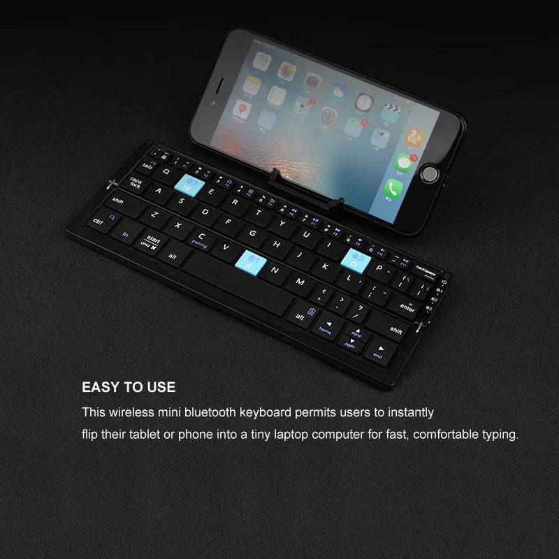 Mini Folding Bluetooth Keyboard With Stand – 3-Device Pairing