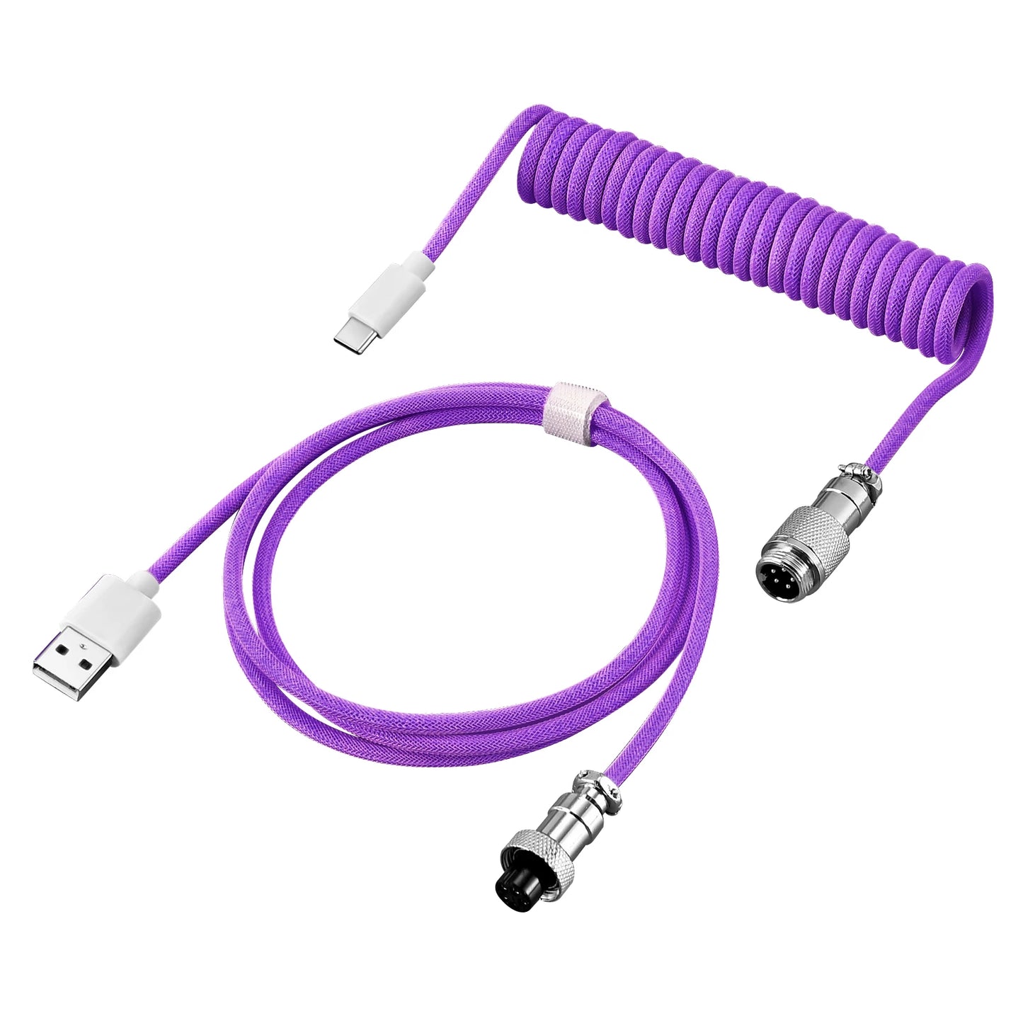 Purple Color Coiled USB-C Mechanical Keyboard Cable with Aviator Connector