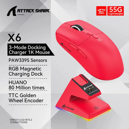 X6 Red Color Wireless Gaming Mouse 26000 DPI – Tri-Mode RGB Base