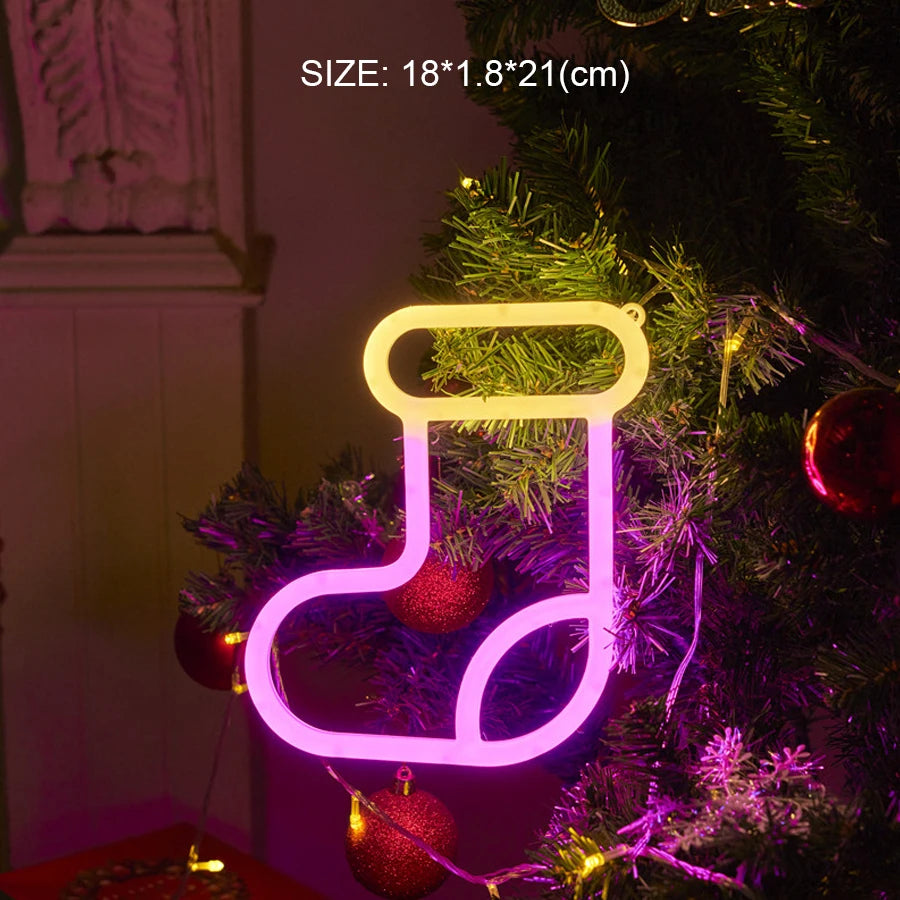 Christmas Boots Emitting Color LED Letter Neon Night Light – Double-Sided Decorative Sign