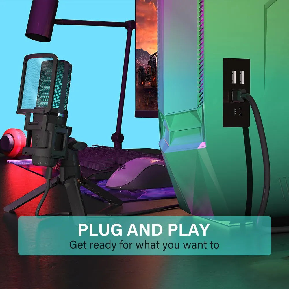 RGB USB Condenser Microphone Kit With Boom Arm & Tripod