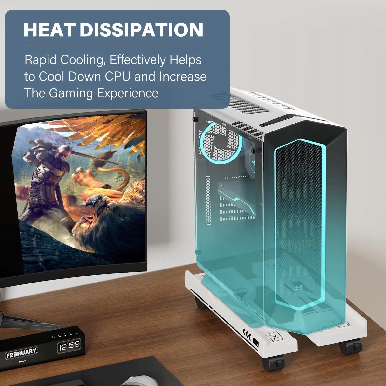 Adjustable Mobile CPU Tower Stand With Locking Wheels