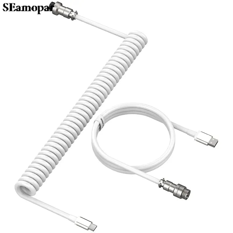 Coiled USB-C Mechanical Keyboard Cable with Aviator Connector