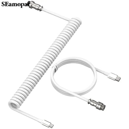 Coiled USB-C Mechanical Keyboard Cable with Aviator Connector