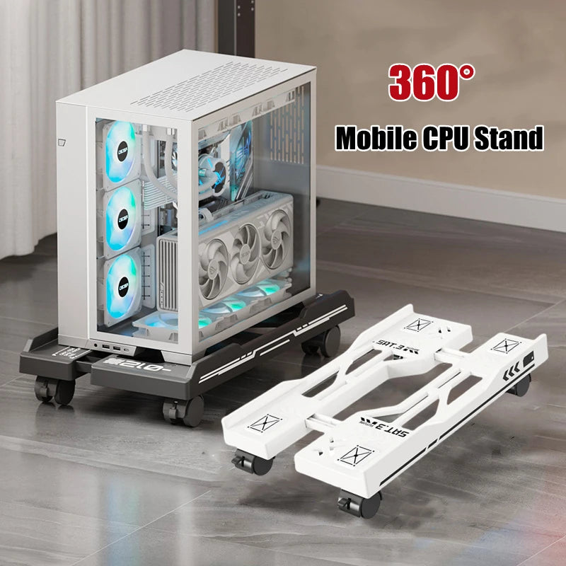 Adjustable Mobile CPU Tower Stand With Locking Wheels