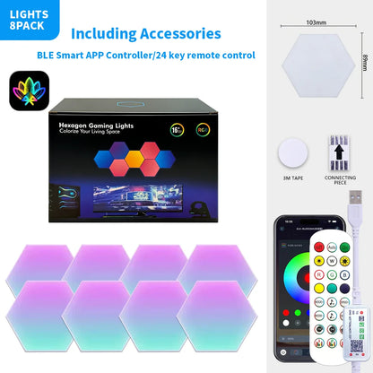 8PCS BT App Color RGB Hexagon Wall Light with App Control and Music Sync