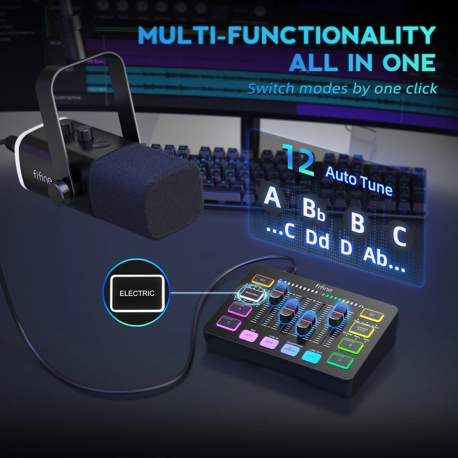 All-in-One Podcast Kit with RGB Mixer and Dynamic Mic