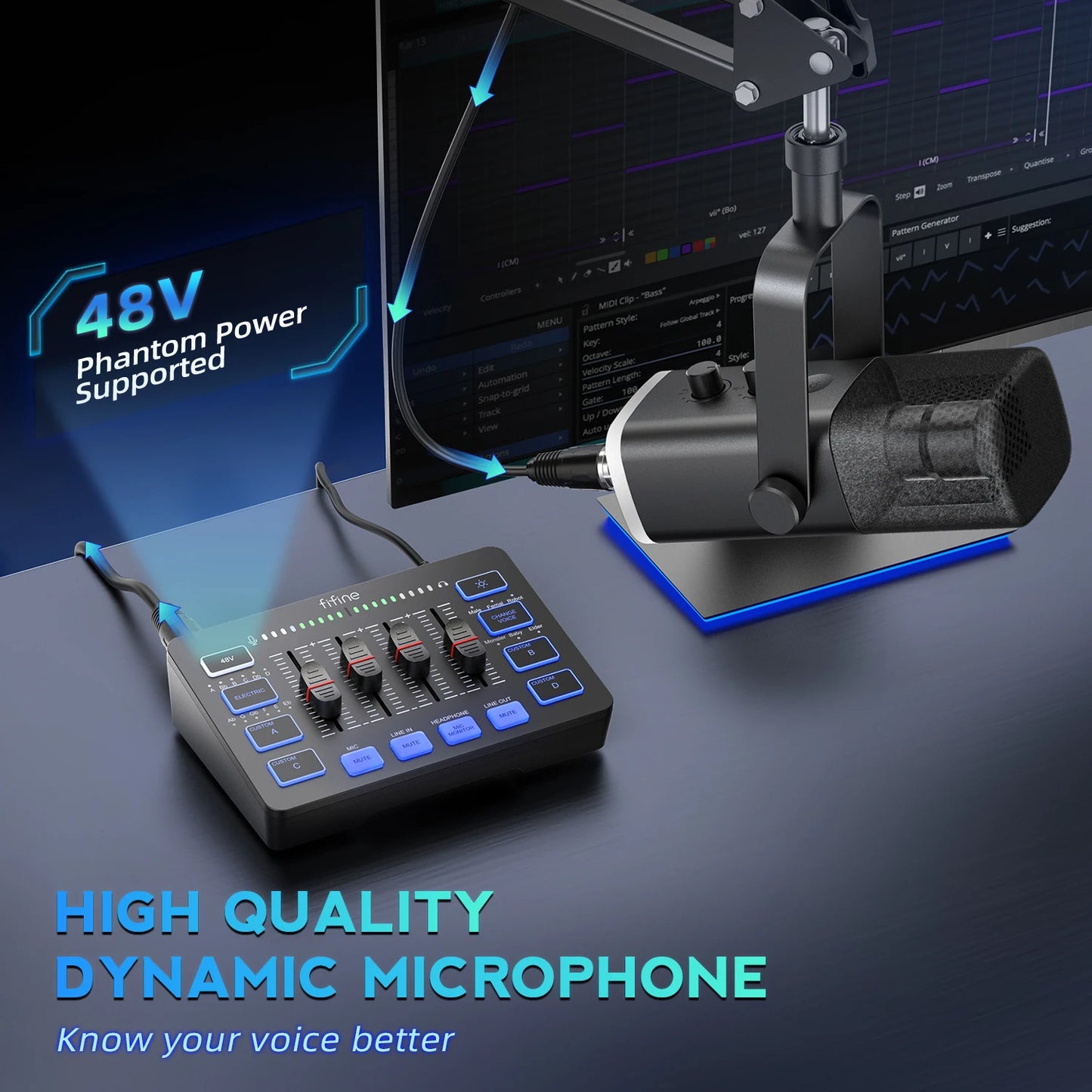 All-in-One Podcast Kit with RGB Mixer and Dynamic Mic