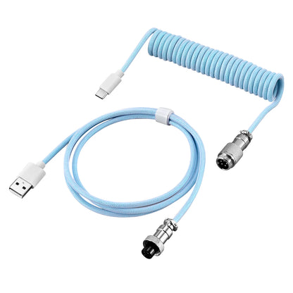 Blue Color Coiled USB-C Mechanical Keyboard Cable with Aviator Connector