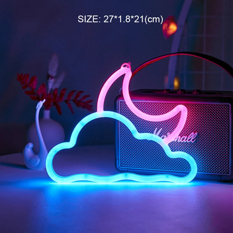 Cloud Moon Emitting Color LED Letter Neon Night Light – Double-Sided Decorative Sign