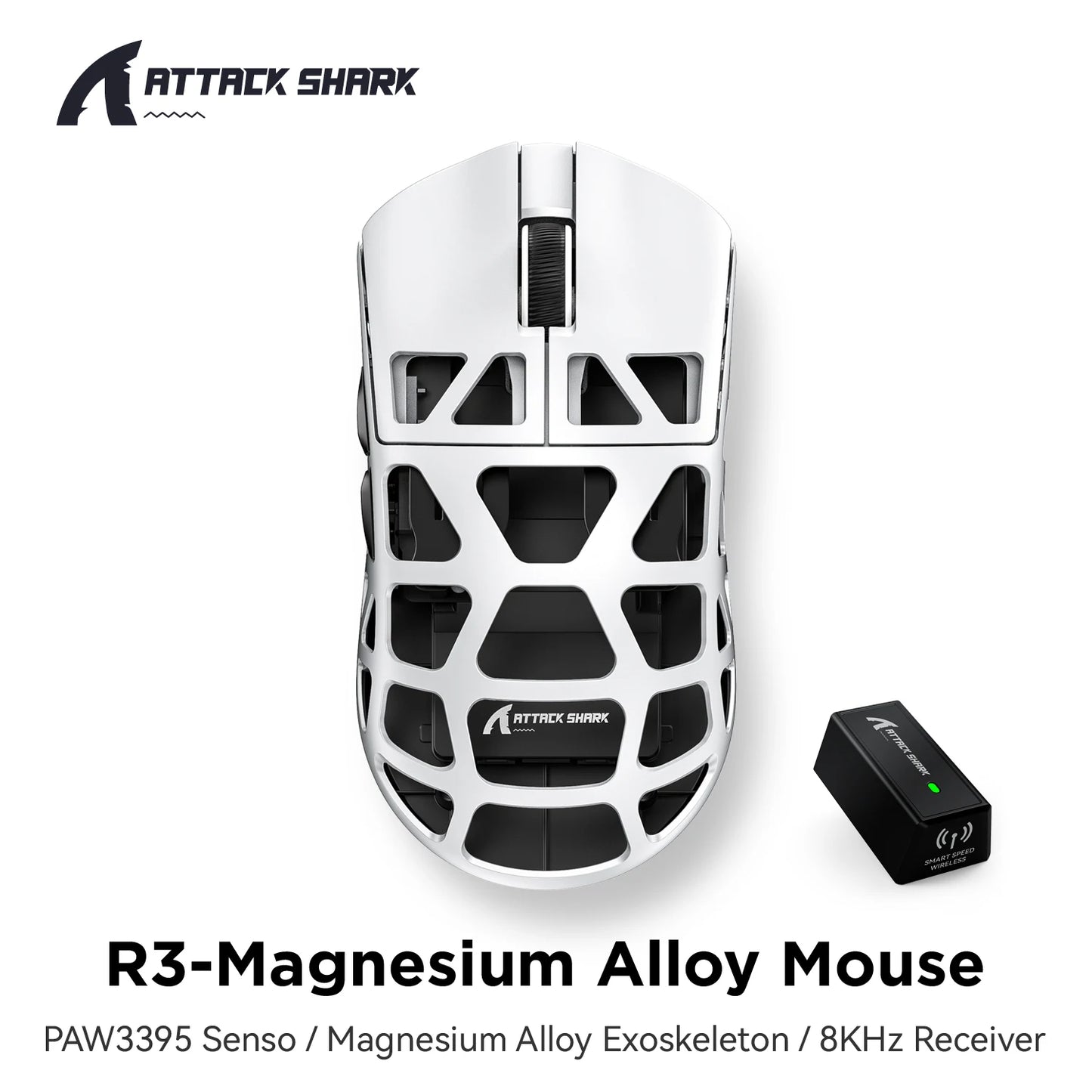 R3 White Color Ultra-Light Wireless Gaming Mouse 8K Hz 26000 DPI