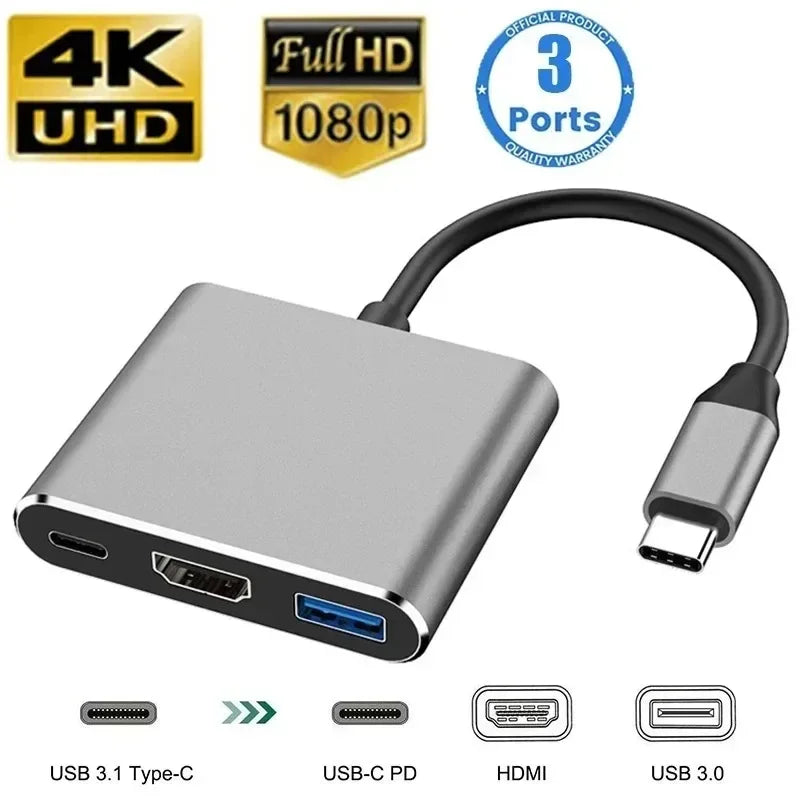 3 in 1 Color USB-C Hub 8-in-1 Adapter with 4K HDMI and RJ45