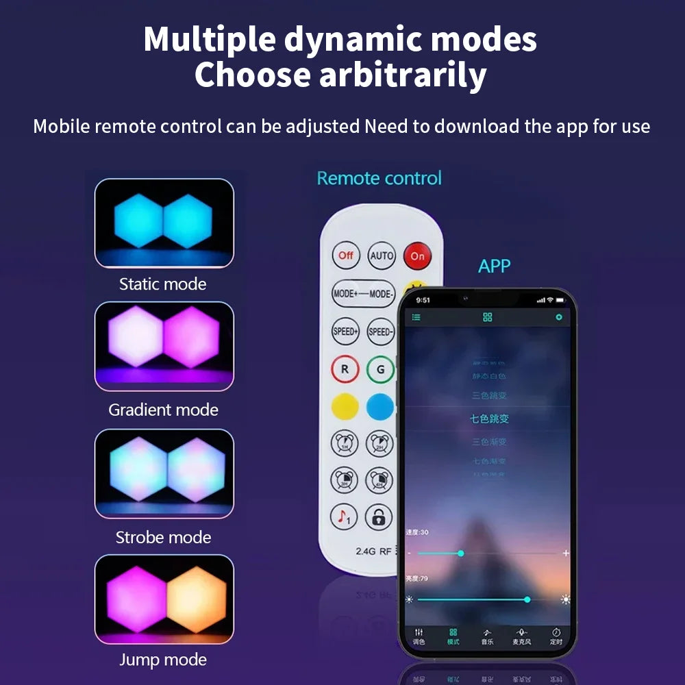 RGB Hexagon Wall Light with App Control and Music Sync