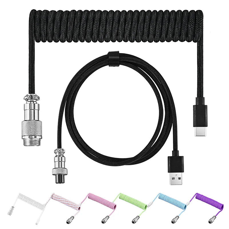 Coiled USB-C Mechanical Keyboard Cable with Aviator Connector
