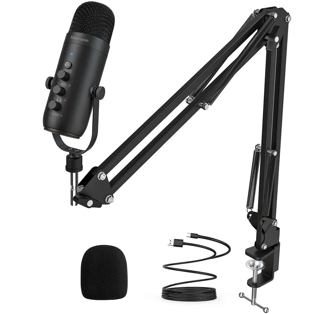 black Color USB Cardioid Condenser Microphone Kit With Boom Arm
