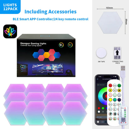 12PCS BT App Color RGB Hexagon Wall Light with App Control and Music Sync