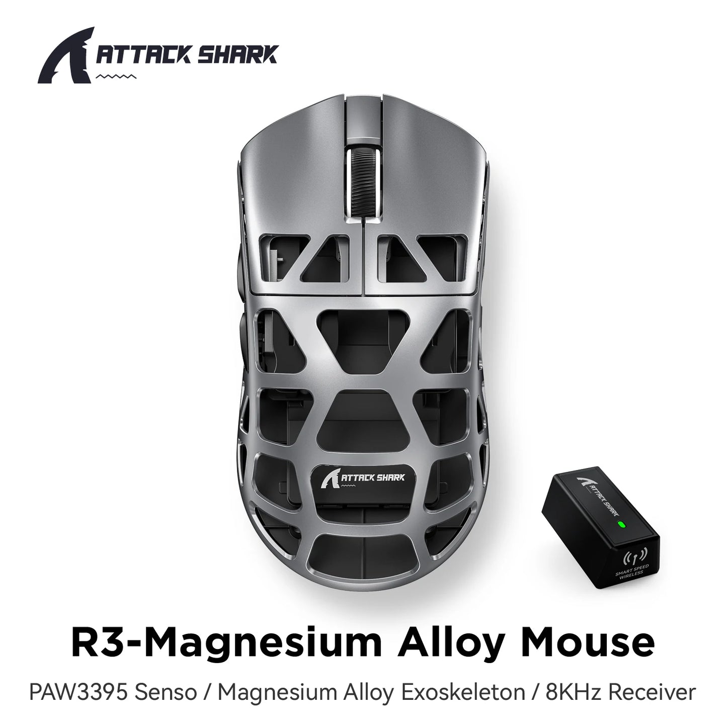 R3 Grey Color Ultra-Light Wireless Gaming Mouse 8K Hz 26000 DPI