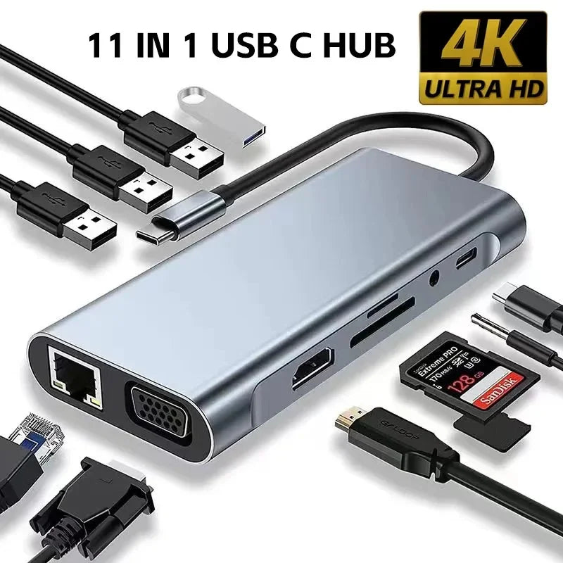 11 in 1 Color USB-C Hub 8-in-1 Adapter with 4K HDMI and RJ45