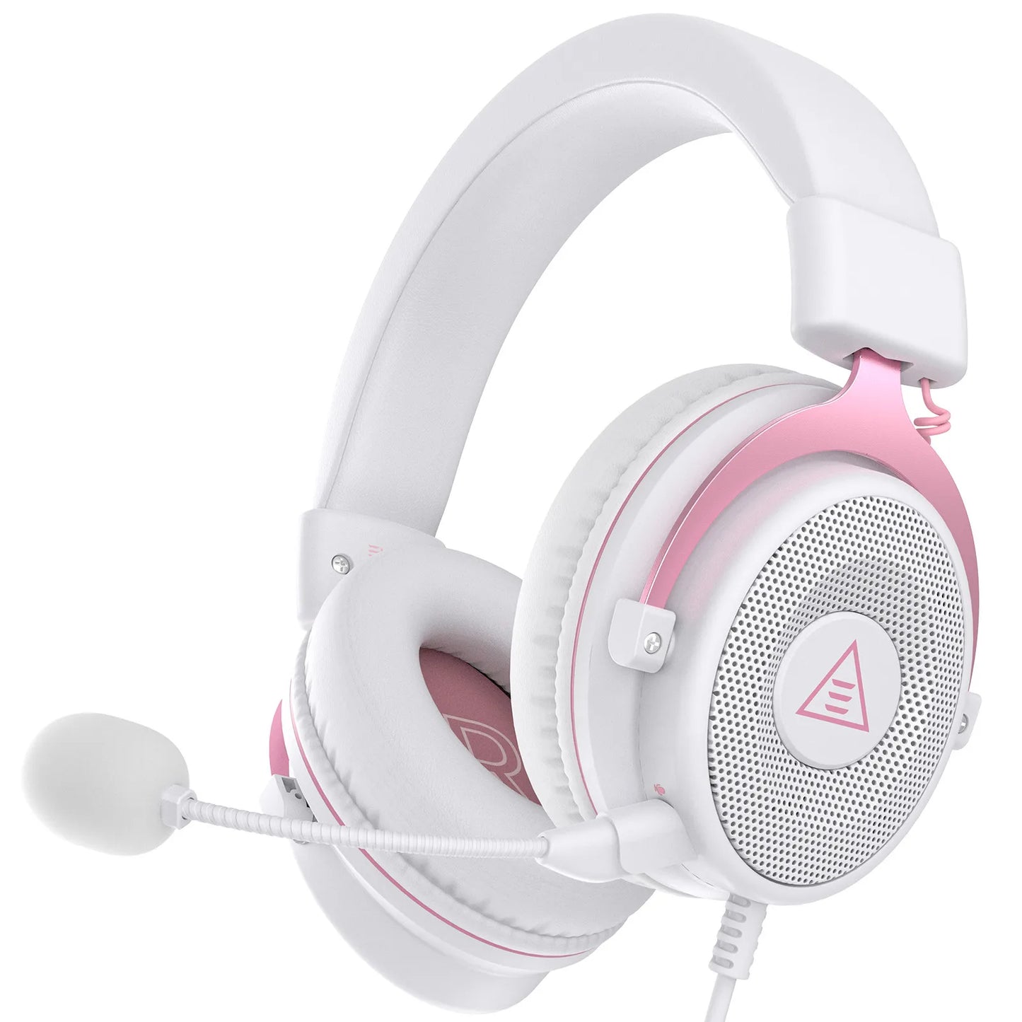 White Pink Color Wired Gaming Headset With 50mm Drivers & Detachable Mic