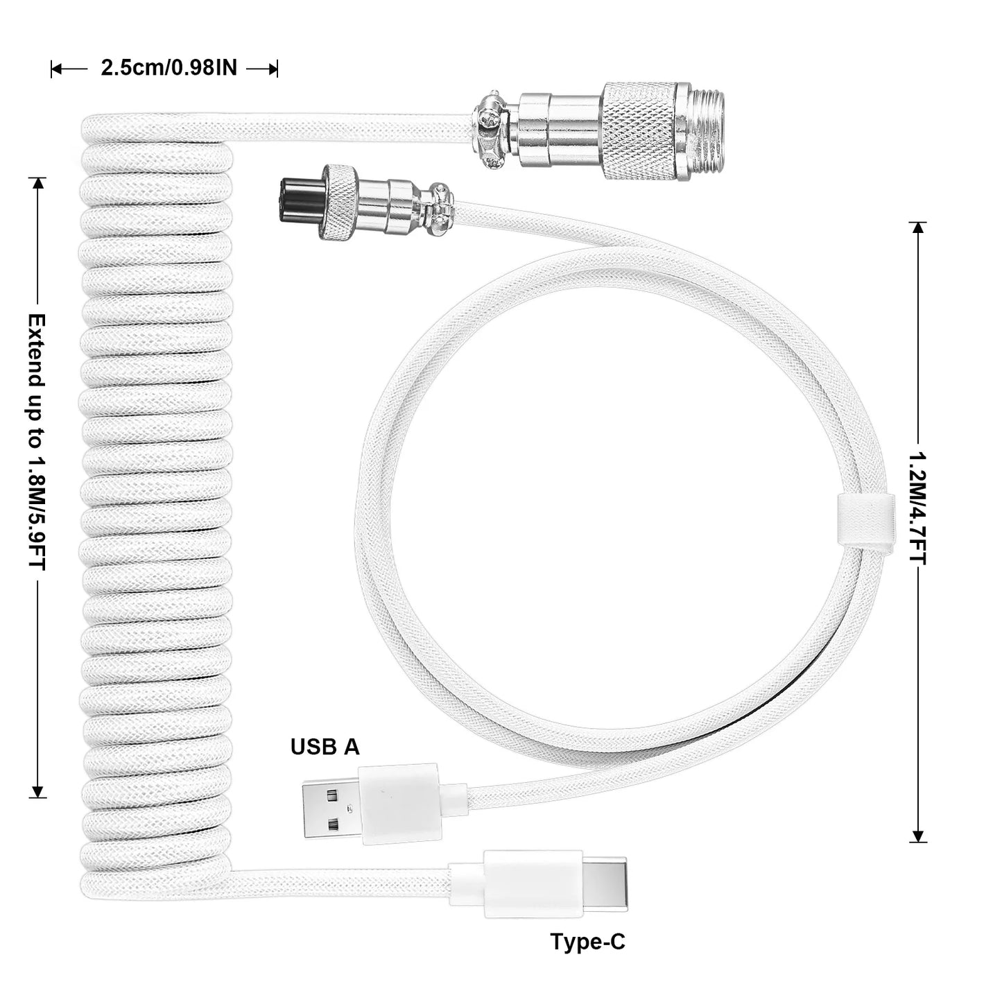 Coiled USB-C Mechanical Keyboard Cable with Aviator Connector