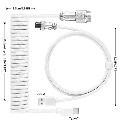 Coiled USB-C Mechanical Keyboard Cable with Aviator Connector