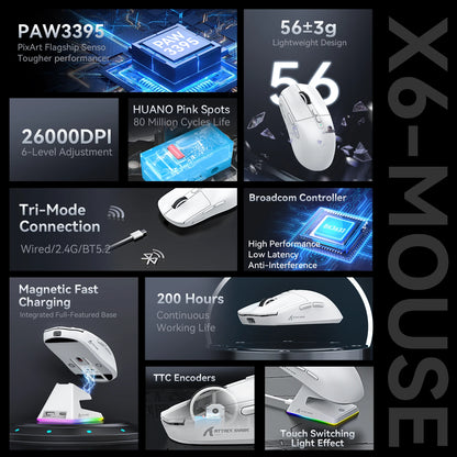 Wireless Gaming Mouse 26000 DPI – Tri-Mode RGB Base