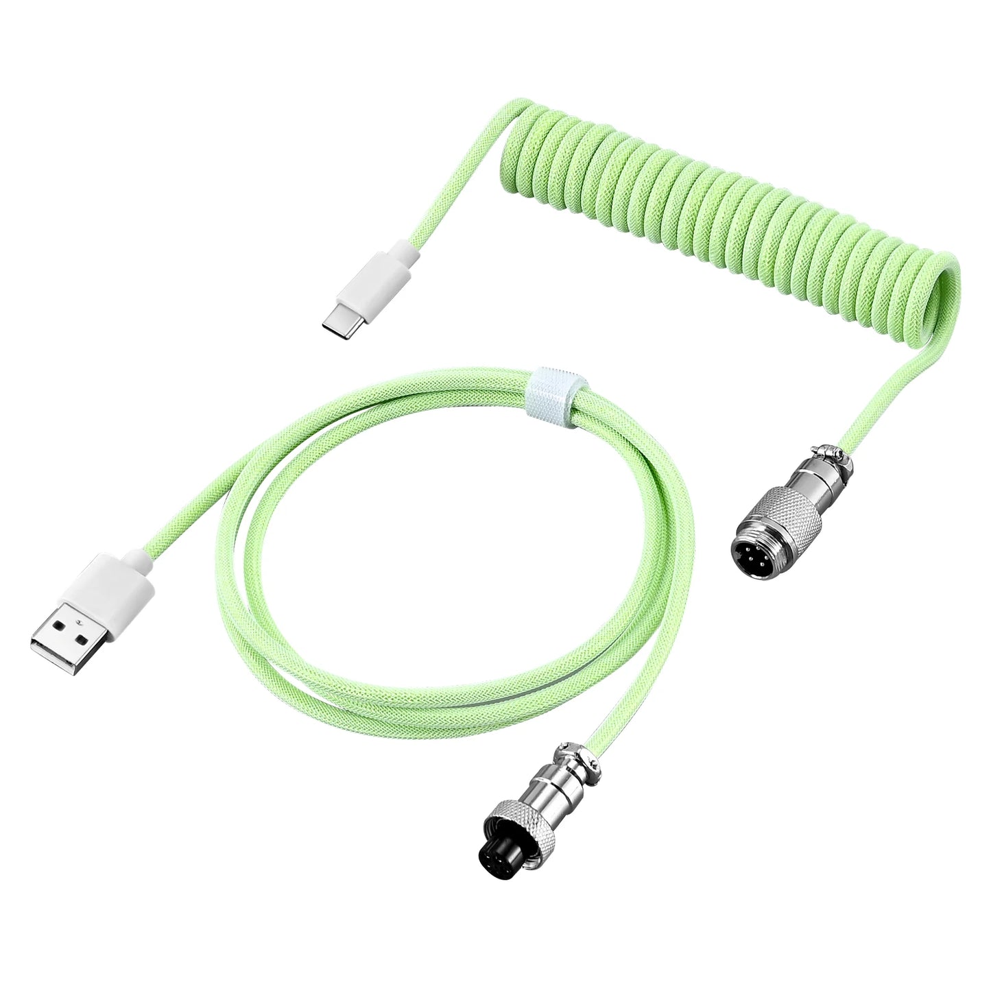 Green Color Coiled USB-C Mechanical Keyboard Cable with Aviator Connector