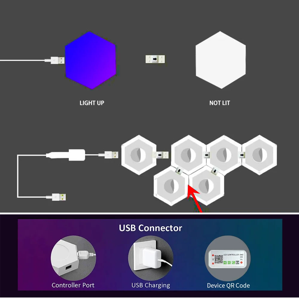 RGB Hexagon Wall Light with App Control and Music Sync