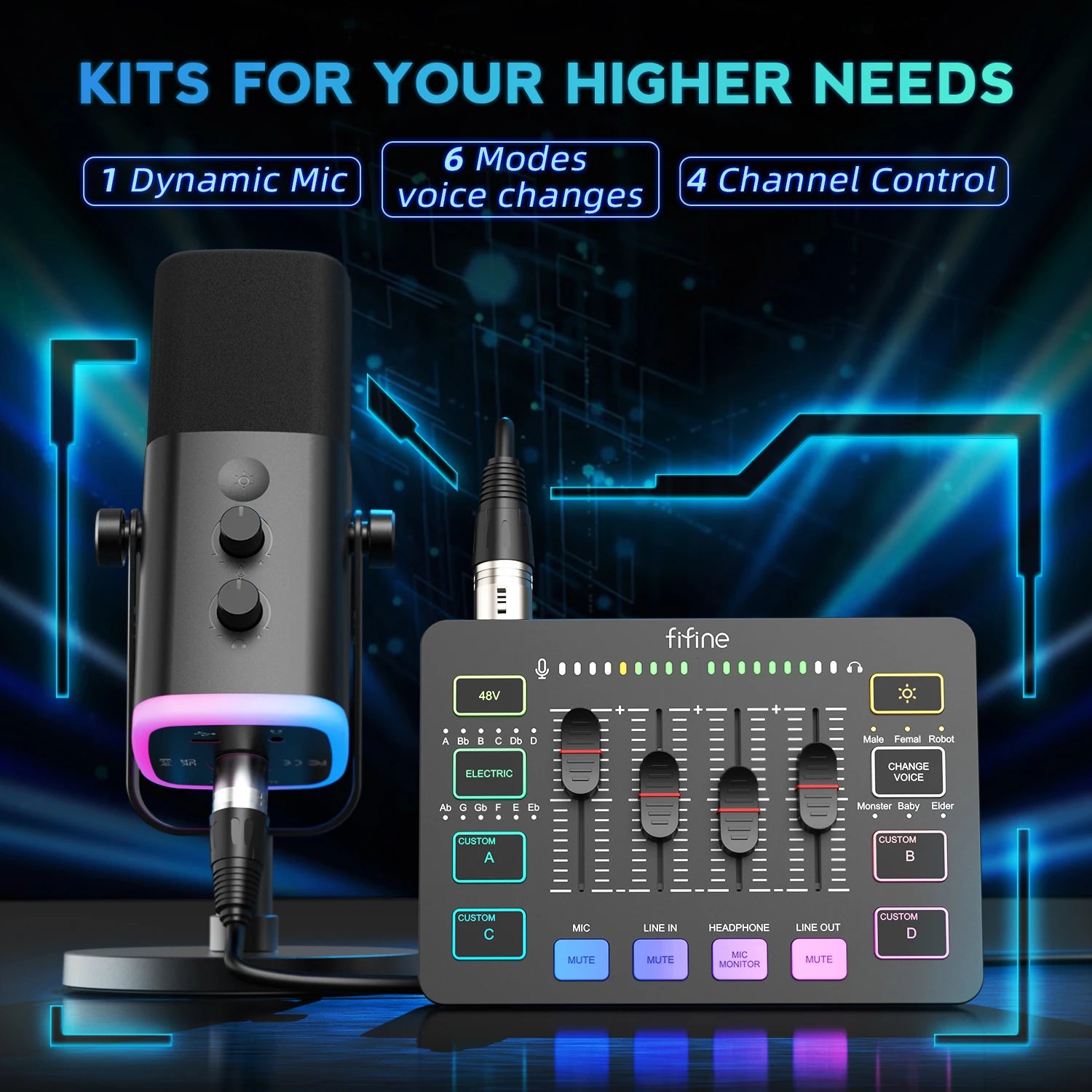 All-in-One Podcast Kit with RGB Mixer and Dynamic Mic