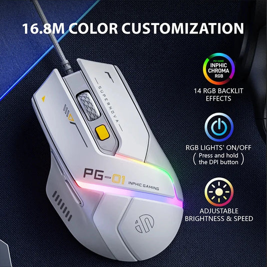 Wired RGB Gaming Mouse With 12800 DPI And 6 Buttons