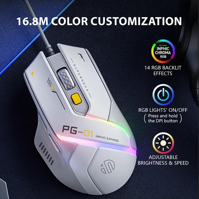 Wired RGB Gaming Mouse With 12800 DPI And 6 Buttons