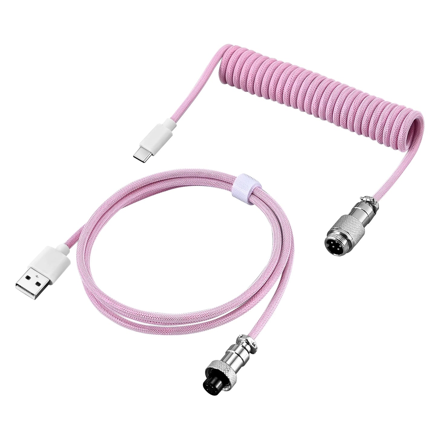 Pink Color Coiled USB-C Mechanical Keyboard Cable with Aviator Connector