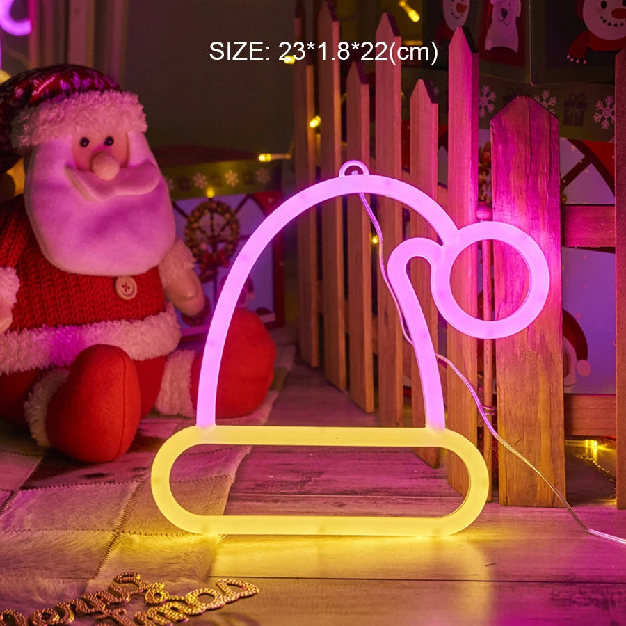 Christmas Hat Emitting Color LED Letter Neon Night Light – Double-Sided Decorative Sign